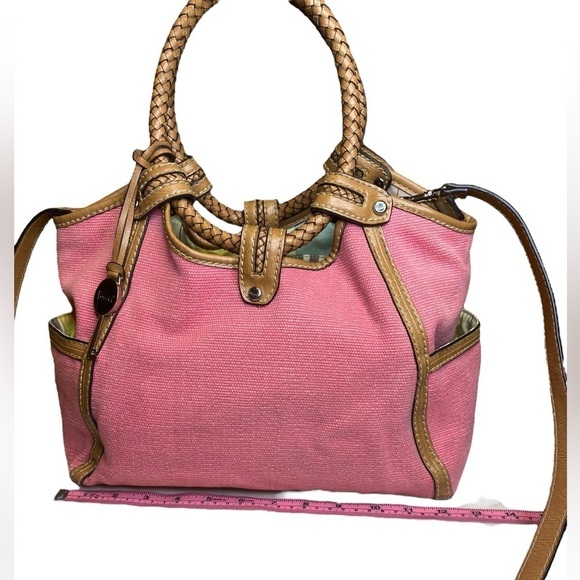 Fossil Modern Vintage Pink Canvas & Leather Convertible Crossbody Satchel Bag - Picture 9 of 15